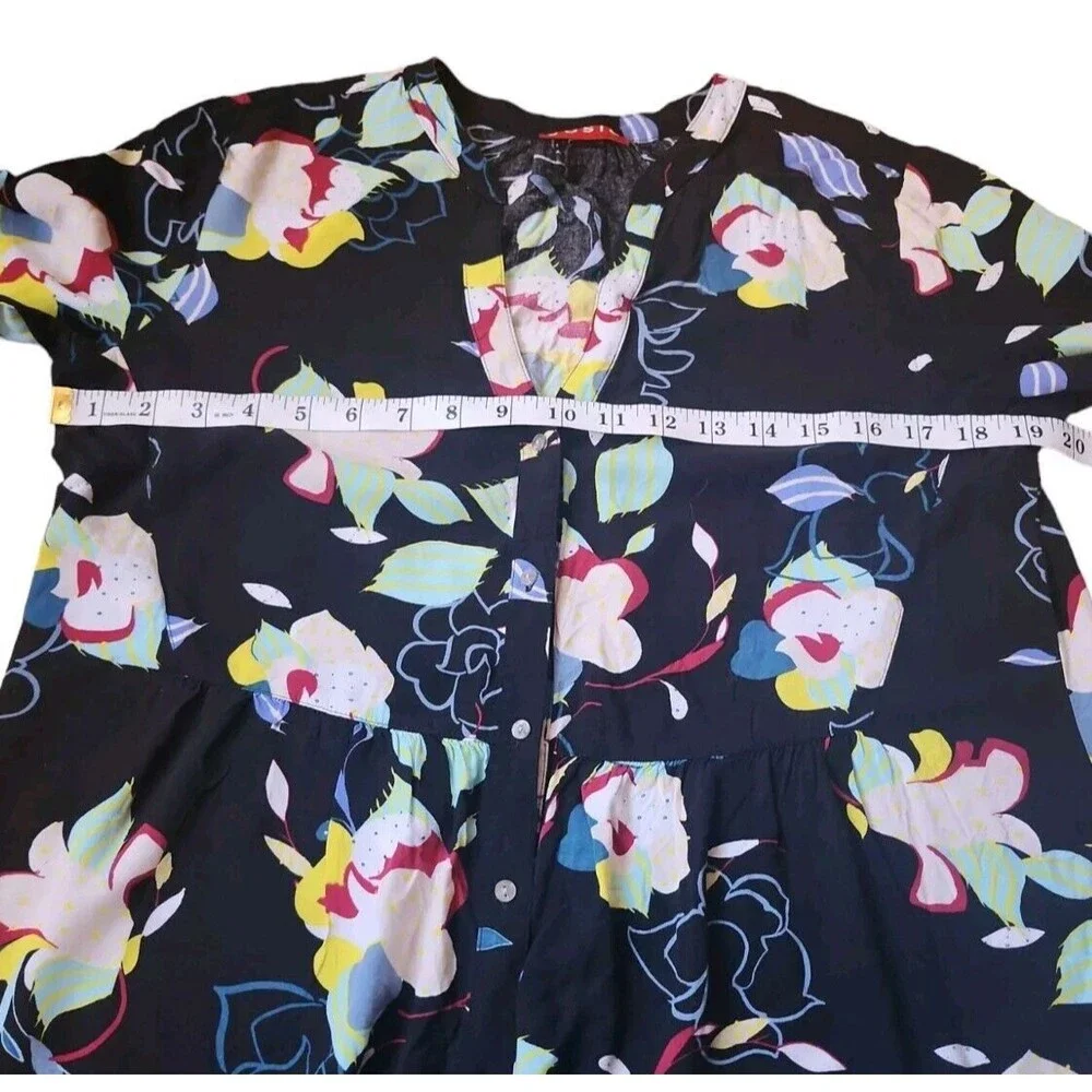 Josie Natori Floral Beach Artsy Minidress Womens Small Black Button Down Spring